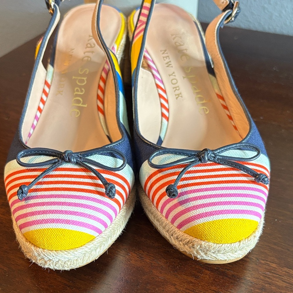 Size 7.5 Kate Spade Striped Multicolor Espadrille Wedge Slingback - Women's - Picture 9 of 16